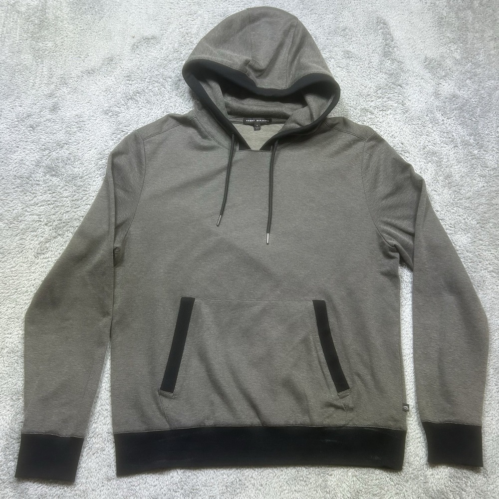 Robert Barakett Midmoor Rib Trim Hoodie Mens Size L Gray Pullover Sweatshirt EUC